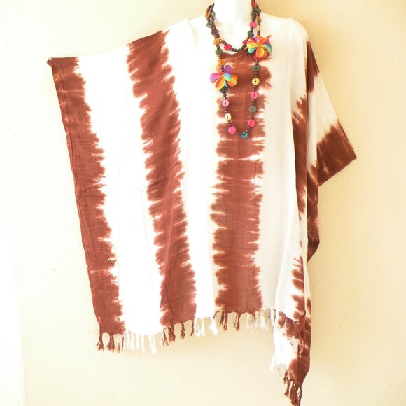 KB396 Tie Dye Stripe Fringes Kaftan Sleeve Plus Tunic Women Blouse Top - S to 5X - Picture 1 of 1